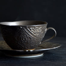 Load image into Gallery viewer, Asami Maeda Bronze Glaze Cup &amp; Saucer (on sale from 11:00 a.m. Japan time on 2/22)
