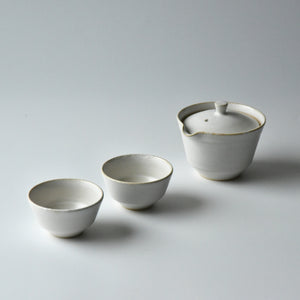 Titanium white glaze Nested Shiboridashi-Kyusu tea set  (Shiko / kiwaha)